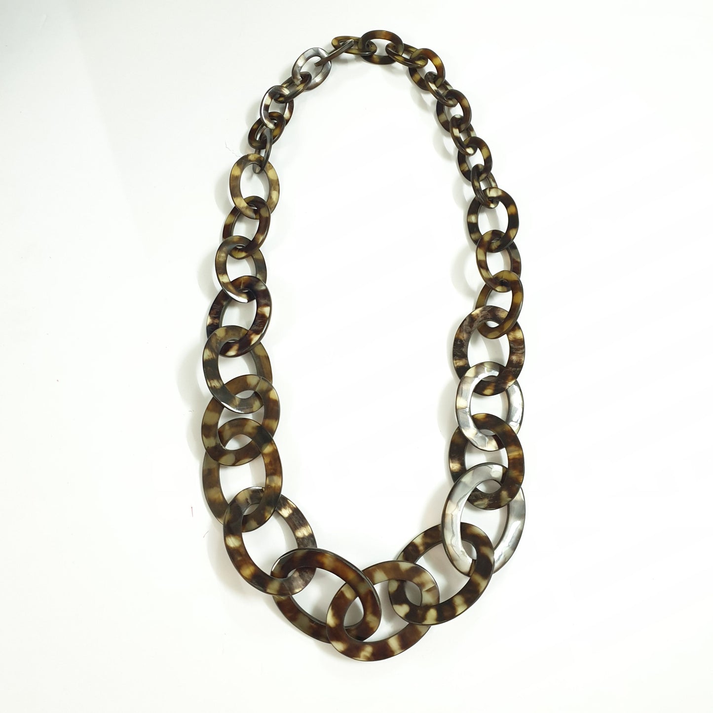 unique handmade Minimalist Vintage circle chain link necklace in natural buffalo horn