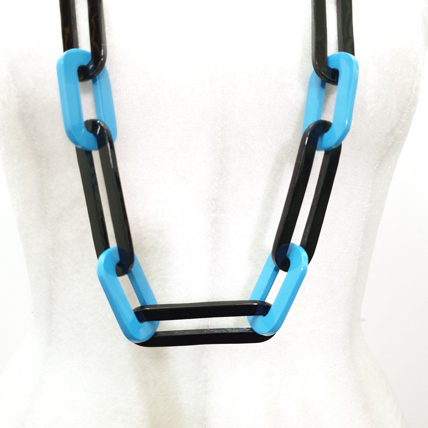 Jasmino unique handmade Vintage rectangle long chain necklace features black and blue in natural buffalo horn for women