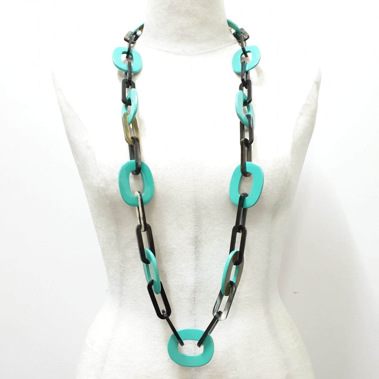 Jasmino unique handmade Vintage long chain necklace features brown and turquoise in natural buffalo horn for women's gifts