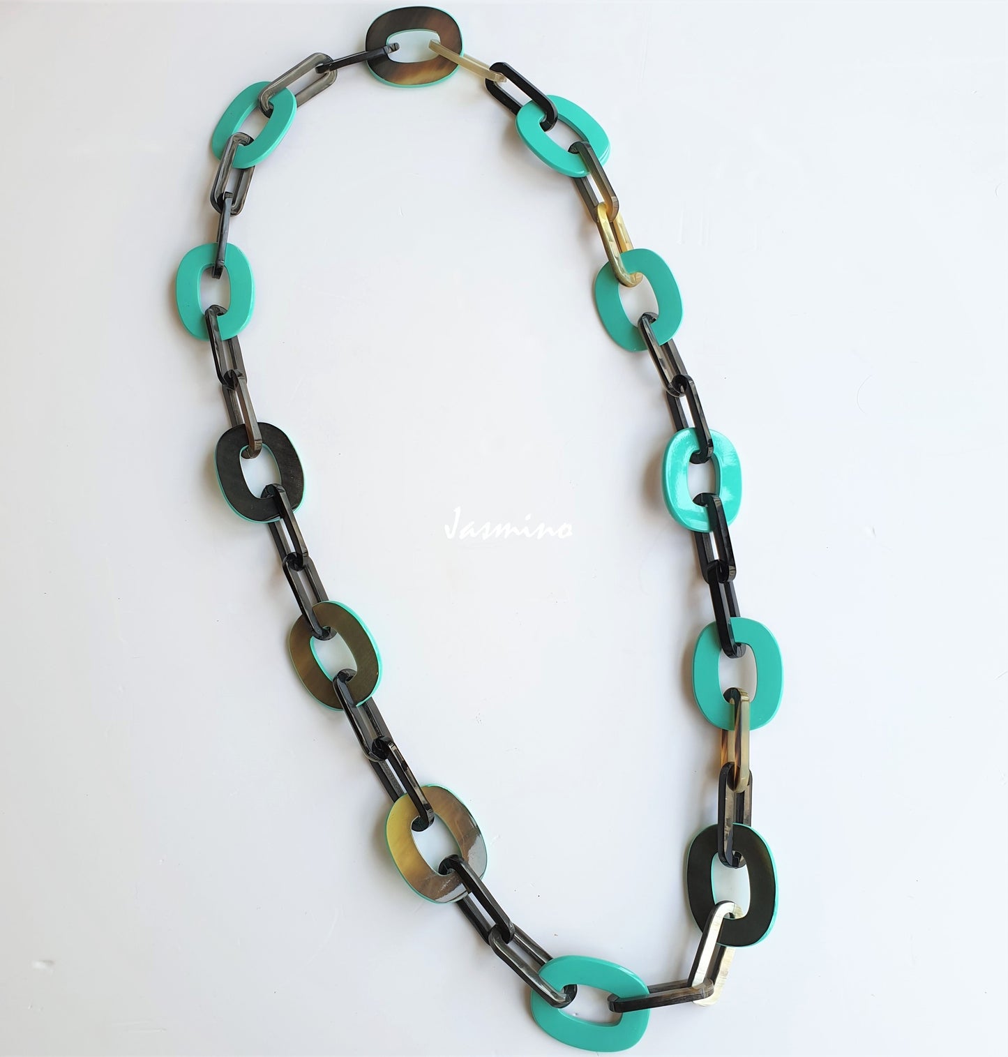 Jasmino unique handmade Vintage long chain necklace features brown and turquoise in natural buffalo horn for women's gifts