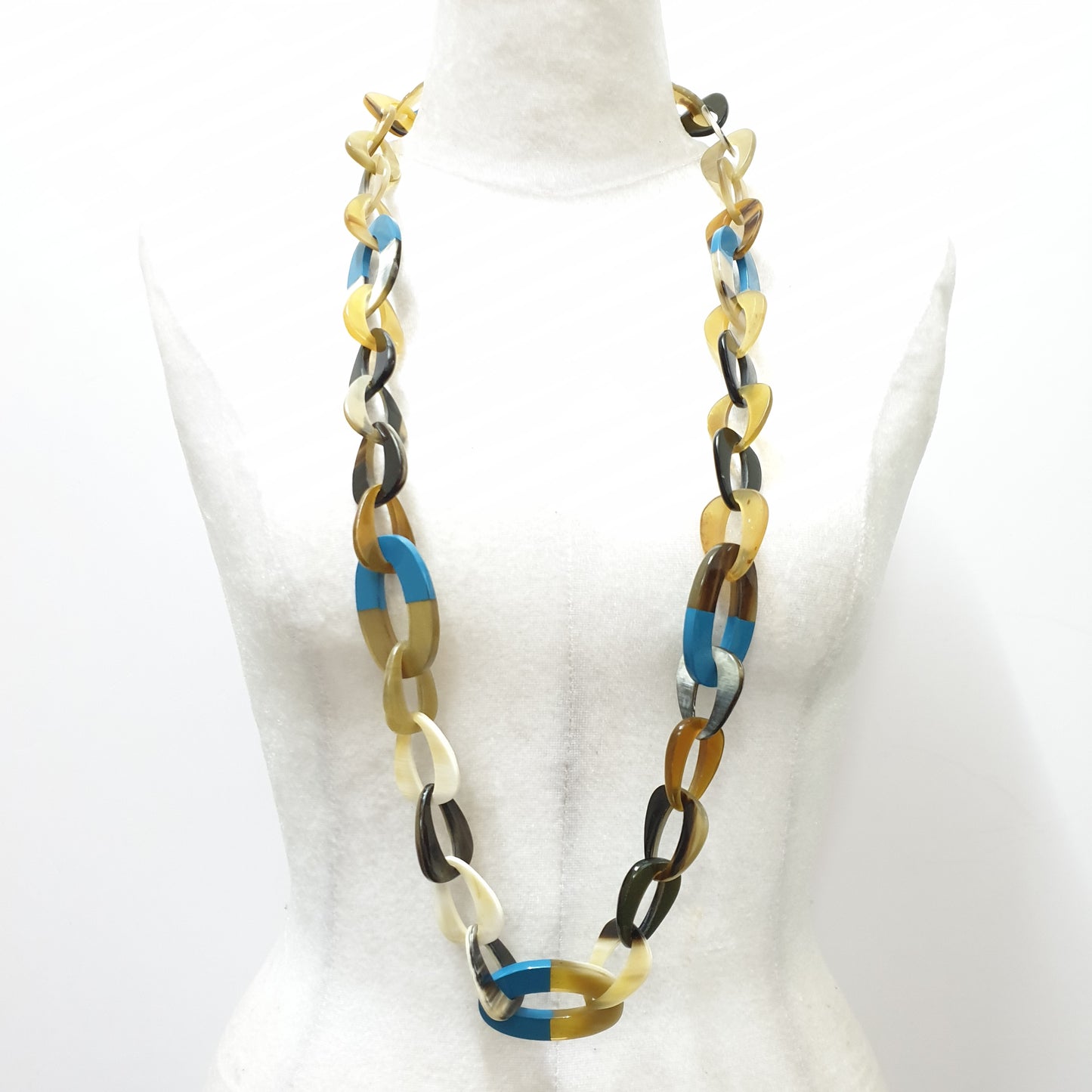 The necklace has some large pieces with half natural horn and half blue lacquer, unique gift for her