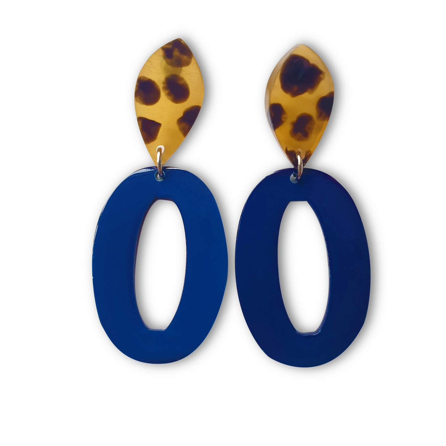 unique handmade spotted leopard drop earrings feature dark blue in natural buffalo horn for women's gifts