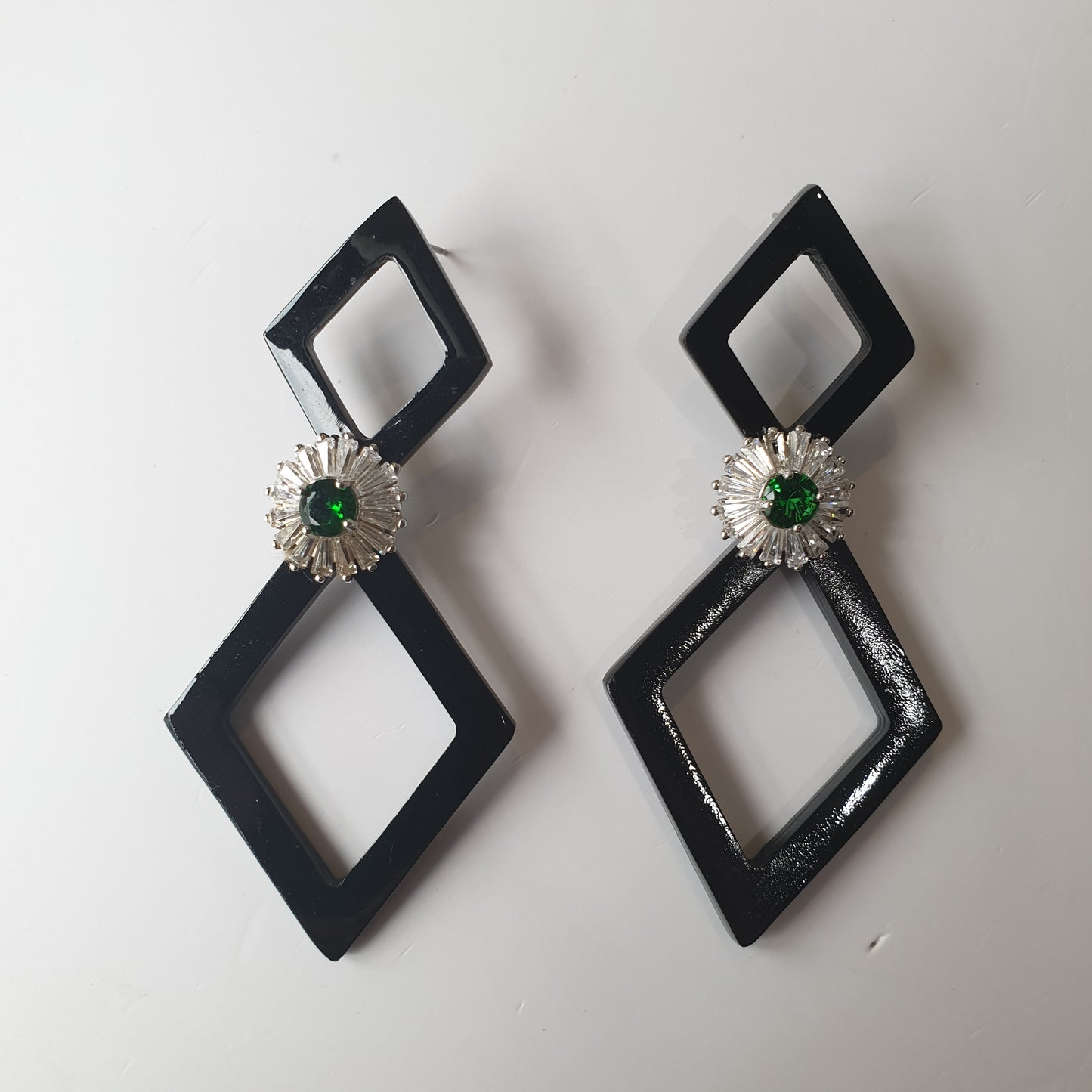 Jasmino Newest Spring 2023 Jewelry Emerald Double Rhombus Earrings Made By Natural Buffalo Horn