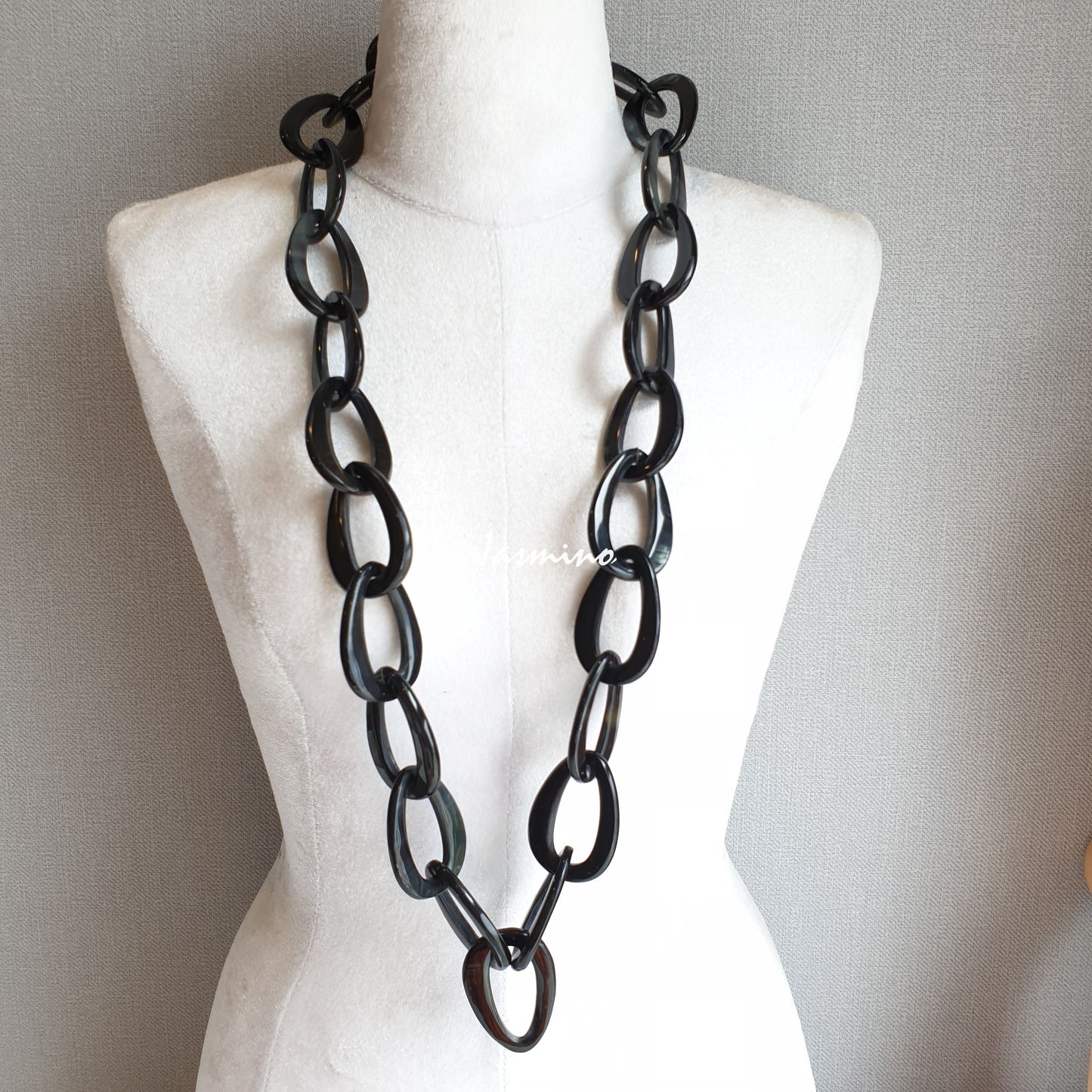 chain black lacquer horn necklace in natural light, unique gift for your friend