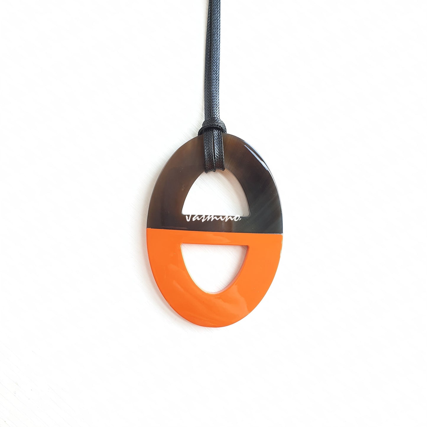 the pendant is designed with half natural horn and half orange peel lacquer, unique gift for her