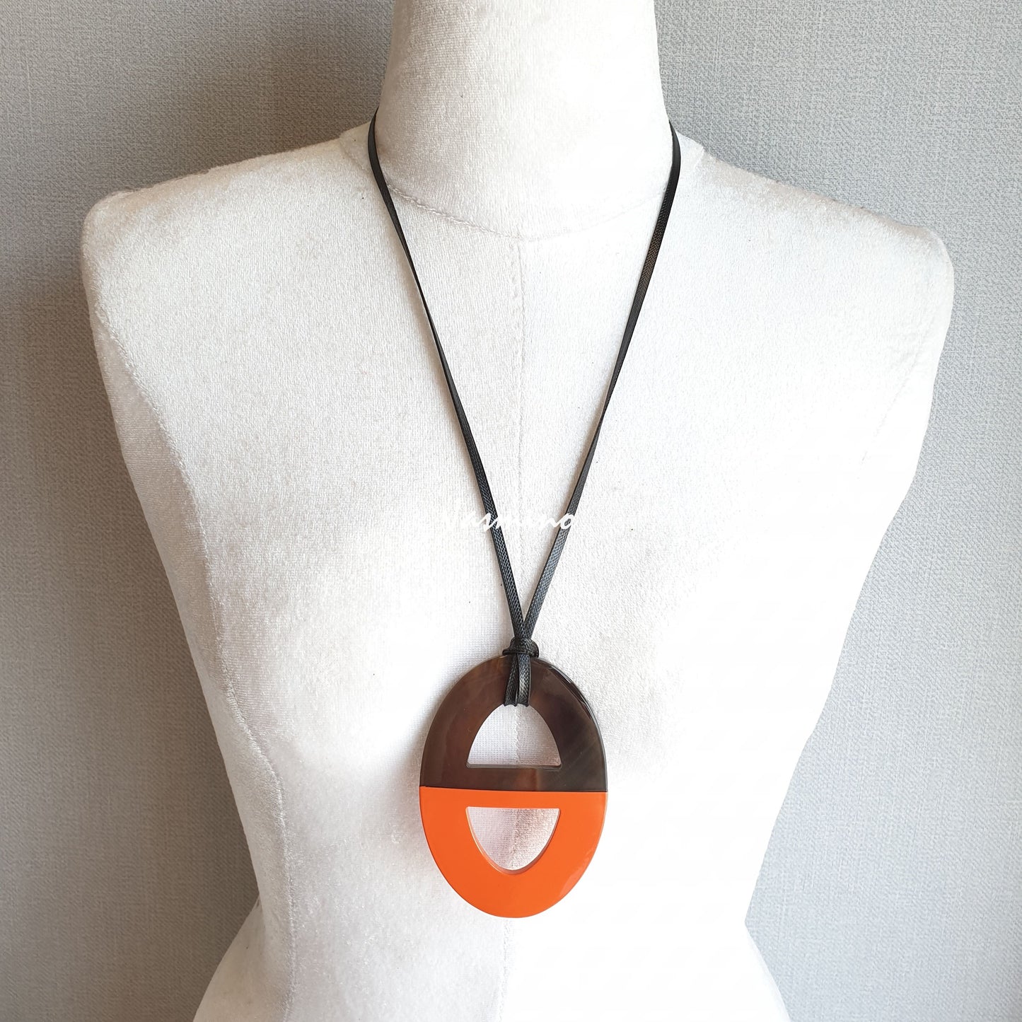 the pendant is designed with half natural horn and half orange peel lacquer, unique gift for her