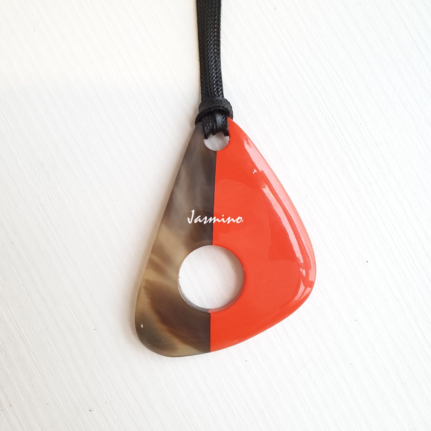 pendant is designed with half natural horn and half red maple lacquer, unique gift for her