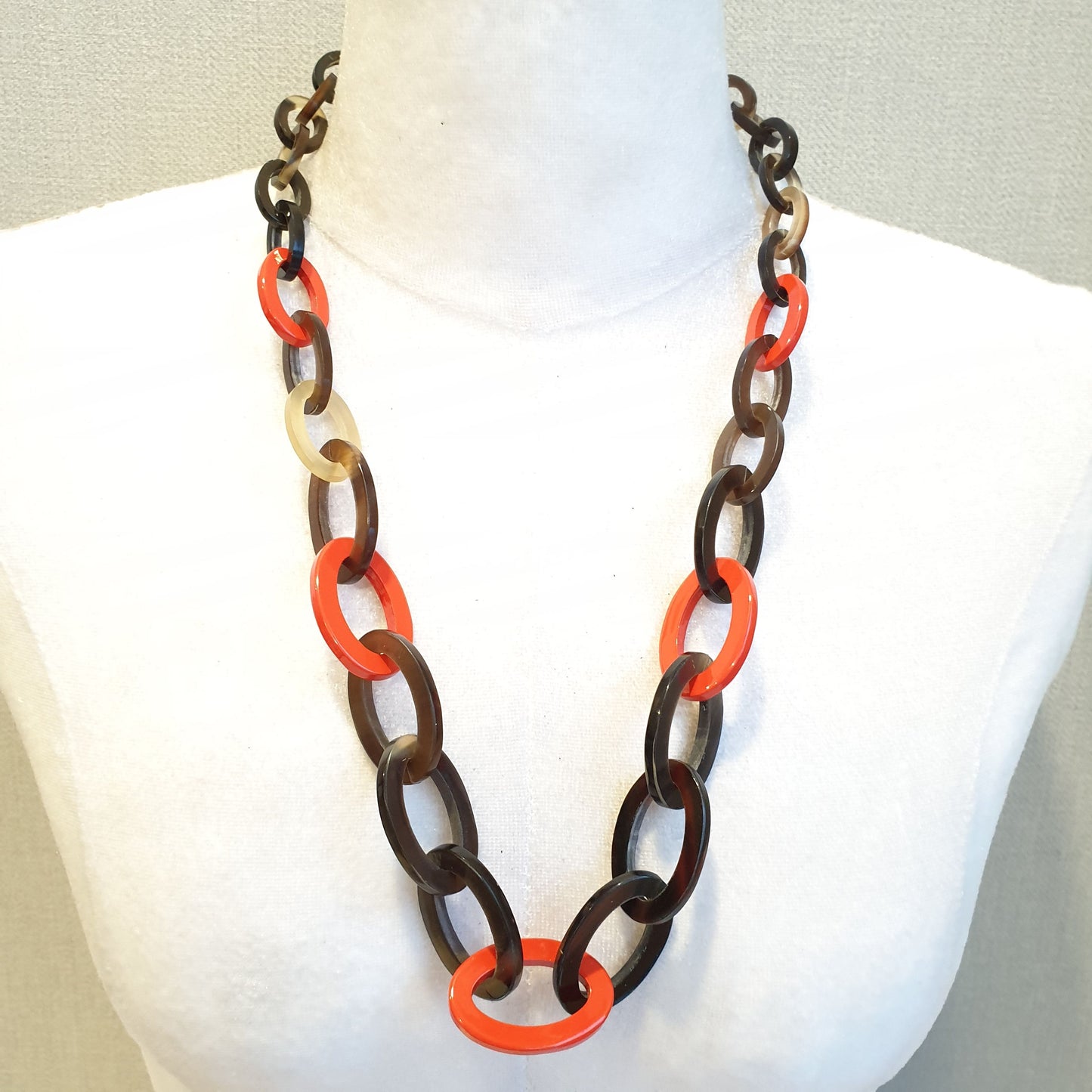 chain elliptical orange peel lacquer necklace in natural light, impressive gift for her