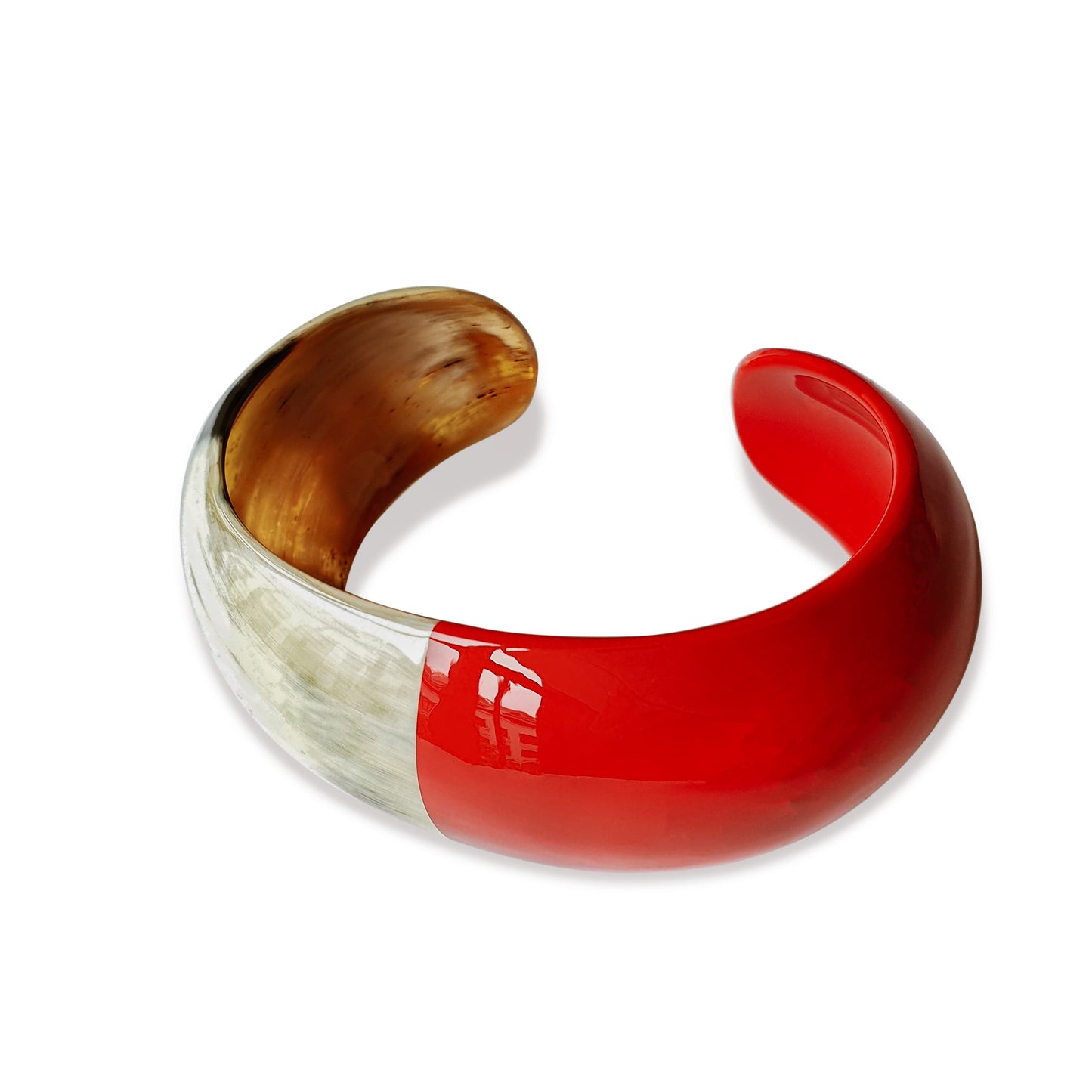 Jasmino Simple Vintage cuff bracelet features a red half and a white half in natural buffalo horn for women on Christmas gifts